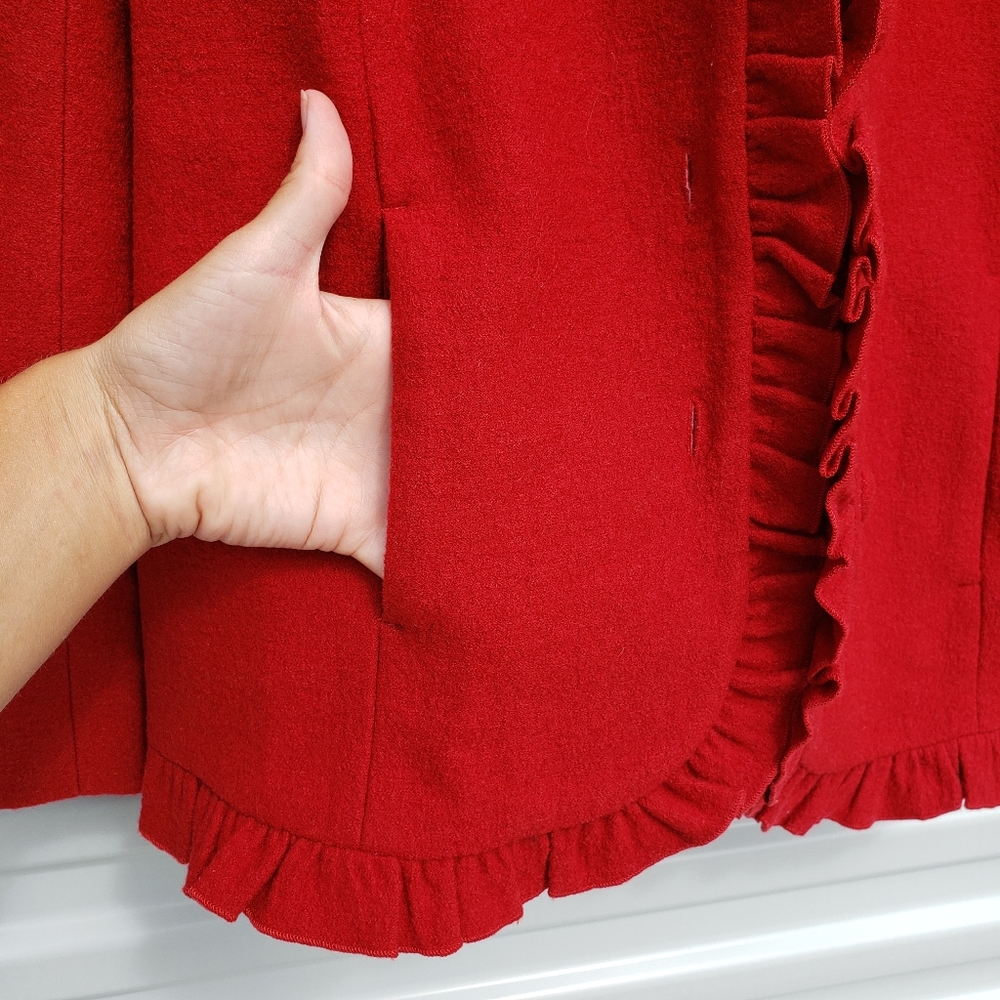 Pendleton Red 100% Wool Ruffle Collar Lined Blazer - image 8